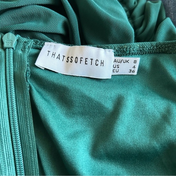 THATSSOFETCH “Lorde” Ruched Sheer Balloon Sleeve Mini Dress in Emerald Green - Picture 10 of 15